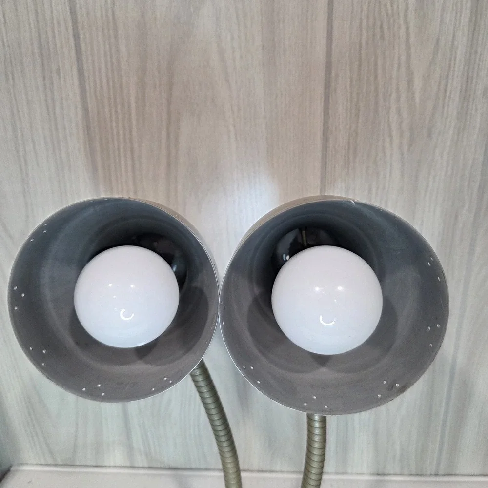 Vtg Double Gooseneck Desk Lamp Metal BULLET Shades Moderne Lamp 80s